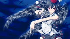 Blue wings feathers hats red eyes Cameras skirts anime girls 