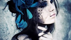 Blue woman faces brunettes