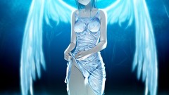 Blue woman wings blue hair anime girls original characters Rezi 
