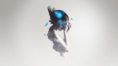 blue Women fantasy girl Simple Background digital art butterfly