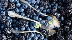 blueberries food spoons Berries blackberries fruit blue