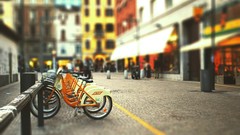 Blur Bicycles streets cityscapes tilt-shift groceries