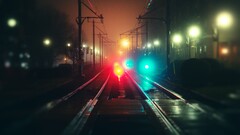 blurred railway night lights road Transport train