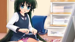 Blush anime girls blue eyes green hair underwear panties