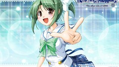 Blush anime girls brown eyes green hair seifuku yoake mae yori 