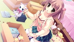 Blush anime girls cleavage thigh highs