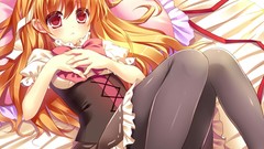 Blush anime girls corset lying down knees maid costumes