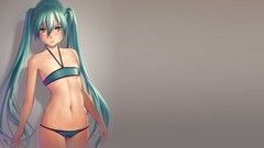 Blush anime girls hatsune miku vocaloid bikini twintails grey 