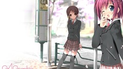 Blush anime girls school uniforms wink Kantoku (artist) bus 