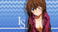 Blush blue eyes brunettes infinite stratos wink cleavage Huang 