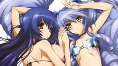 Blush blue hair long hair anime girls heterochromia yellow eyes 