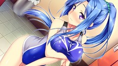 Blush blue hair long hair game cg purple eyes