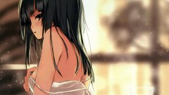 Blush long hair anime girls bare shoulders black hair black 