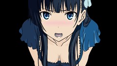 Blush long hair anime girls blue eyes black hair open mouth 