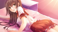 Blush long hair anime girls brown eyes seifuku erect nipples