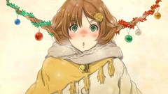 Blush long hair anime girls green eyes brunettes braids hair 