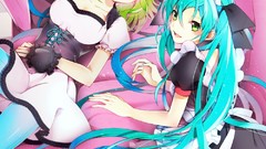 Blush long hair anime girls maids hatsune miku vocaloid green 