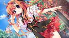 Blush long hair anime girls purple eyes orange hair thigh highs