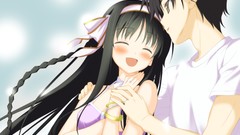 Blush long hair anime girls short hair braids yellow eyes black 