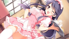 Blush long hair anime girls waitress maids wink cafe sourire 
