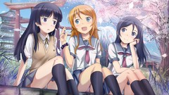 Blush long hair blue eyes school uniforms seifuku black hair 