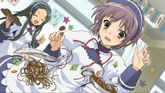 Blush long hair waitress nagato yuki yellow eyes green hair the 