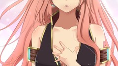 Blush pink hair blue eyes headsets vocaloid megurine luka