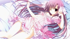 Blush pink hair long hair anime girls purple eyes pink 