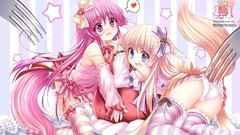 Blush pink hair long hair pink eyes blue eyes animal ears 