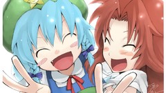 Blush smiling closed eyes braids touhou cirno hong meiling 