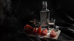 Board food alcohol Knives tomatoes vodka liquor