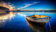 boat Harbor water Sea reflection sunset vehicle clouds sky Ropes
