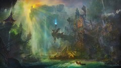 Boats cityscapes artwork fantasy art Shuxing Li