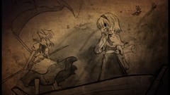 Boats dress anime girls short hair touhou video games monotone