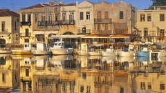 Boats Greece architecture reflections buildings crete