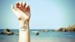Boats hands Beaches blurred background arms raised body painting