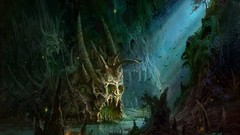 Boats horns rocks sunlight bats artwork fantasy art Fan Ming