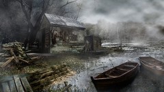 Boats houses artwork digital art