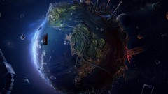 Boats Maps Earth globe apocalyptic space station planets 