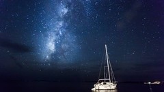Boats Milky Way lakes night sky