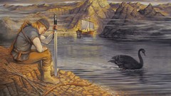 Boats Warriors Swans arrows Swords bows rivers mythology 