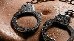 Bondage wet handcuffs navel