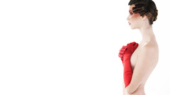 Boobs red gloves topless