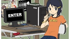 Books Anime Computers Messy keyboards anime girls brunettes 