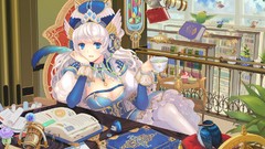Books Anime dress white hair cleavage