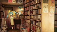 Books Anime red eyes blue hair anime girls brown eyes animal 