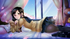 Books ass Anime glasses lips schoolgirls skirts long hair anime 