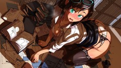 Books ass tears glasses stockings blush anime girls lingerie 