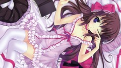 Books beds anime girls blue eyes purple hair lying down panties 