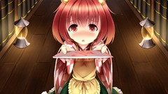 Books Bells Library red eyes Lamps skirts blush anime girls 